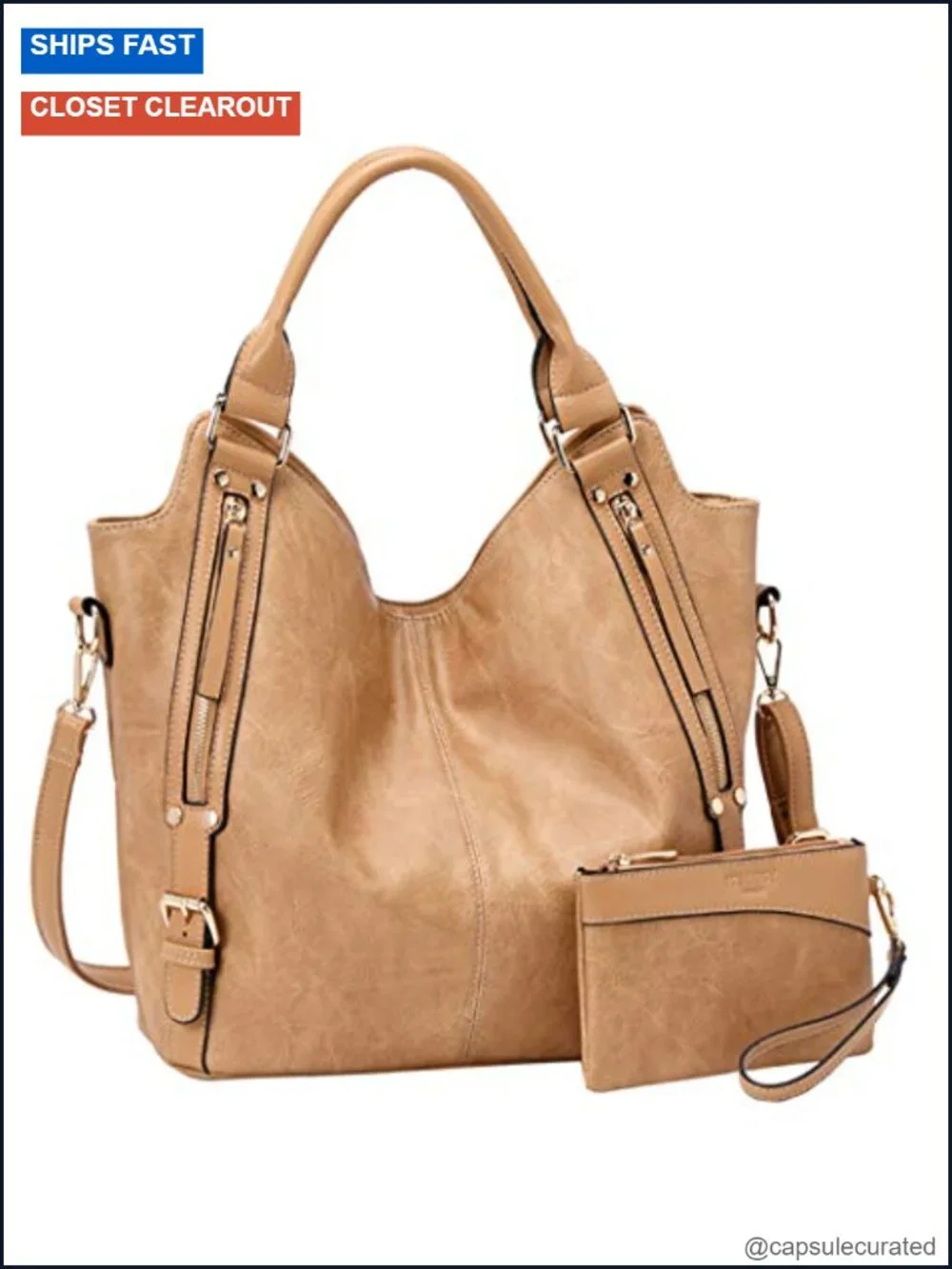 Faux Leather Hobo Tote Bag with Adjustable Strap